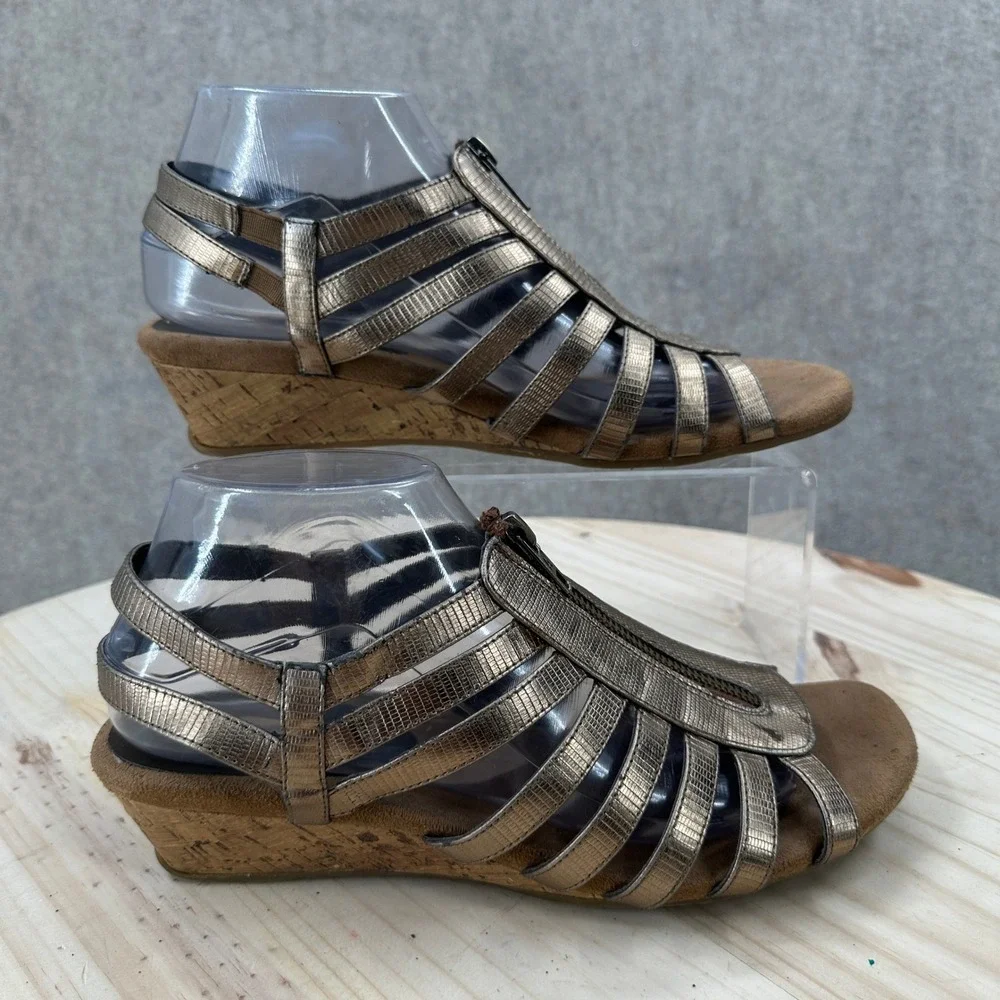 A2 by Aerosoles Yetaway Wedge Sandals Womens 8.5M Bronze Metallic Gladiator Zip